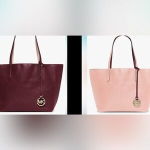 MICHAEL KORS IZZY REVERSIBLE SHOULDER TOTE BAG MERLOT/PASTEL PINK